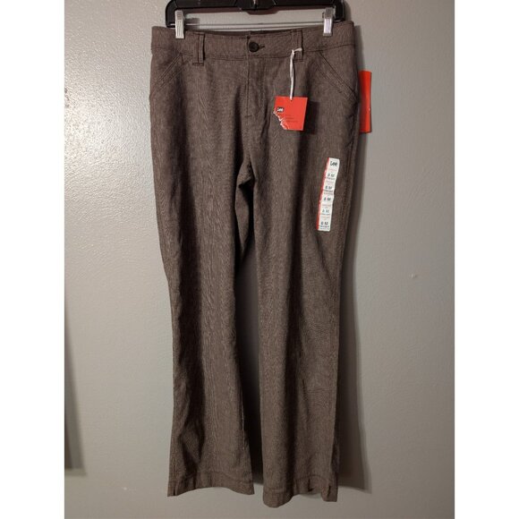 Lee Comfort Fit Straight Leg Pants 8 M Brown Check Stretch No Gap Waist - Picture 2 of 7